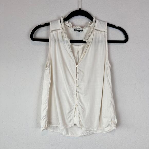 Ann Taylor Factory Button Up Sleeveless Top size XXSP Ruffles Ivory - Picture 1 of 6